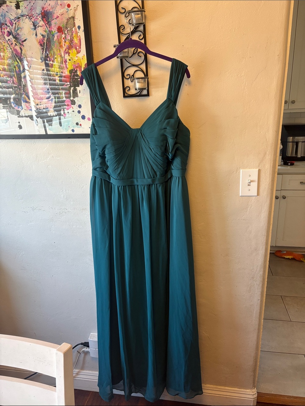 Azazie Peacock Green Maxi Dress with Pleated Bodice